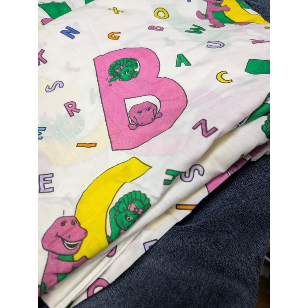 VINTAGE 1992 BARNEY THE PURPLE DINOSAUR TWIN BED SHEET